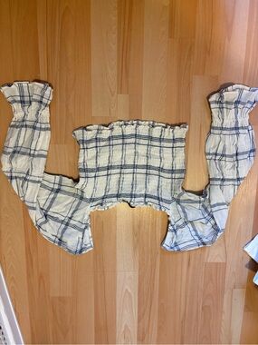 White and Navy Plaid Off-Shoulder Top